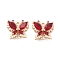 Brass Glass Connector Charms, Nickel Free, Butterfly Links, Real 18K Gold Plated, Red, 16x16x3.5mm, Hole: 1.5~1.6mm