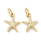 Brass Pendants, Starfish Charms, Long-Lasting Plated, Cadmium Free & Lead Free, Rack Plating, Real 18K Gold Plated, 11.5x9.5x2.5mm, Jump Ring: 5x1mm, Inner Diameter: 3.5mm