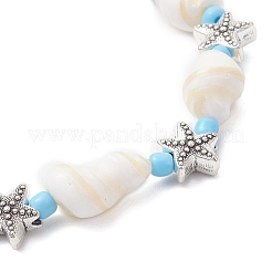 Браслеты из натуральных ракушек и сплава с эластичными бусинами на морскую тематику для мужчин и женщин&nbsp;BJEW-JB12387-03