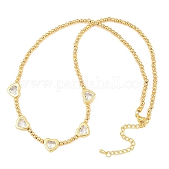 Женские колье-нагрудники из латуни с прозрачными кубическими циркониями в форме сердца&nbsp;NJEW-F364-05G