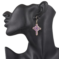 7 пара серег-крестиков из нержавеющей стали 304 с подвесками в виде стеклянных семян&nbsp;EJEW-MZ00506