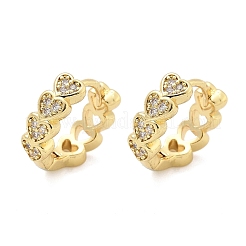 Серьги-кольца из латуни с микропаве и прозрачным кубическим цирконием в форме сердца&nbsp;EJEW-Z102-25G