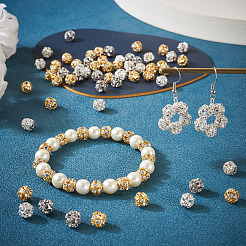 80шт 4 цвета латунные бусины со стразами&nbsp;KK-TA0002-11B