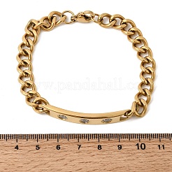 Браслет из нержавеющей стали 304 с микропаве из кубического циркония в кубинском стиле.&nbsp;BJEW-D408-01G