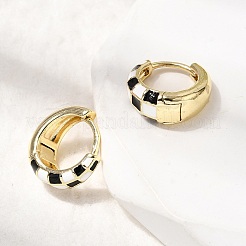 Серьги-кольца из латуни с эмалью и клетчатым узором для женщин&nbsp;EJEW-G460-01G