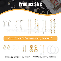 12 пара 12-х видов пластиковых подвесных серег с имитацией жемчуга и серебряными штифтами&nbsp;EJEW-AN0003-20