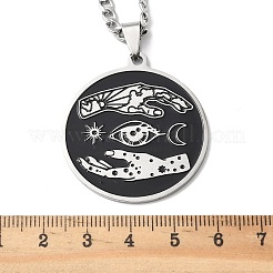 201 кулон из нержавеющей стали с черной эмалью в виде звезды и луны Инь-Ян&nbsp;LS-NJEW-H065-32P