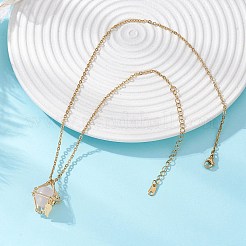 Женские ожерелья с подвесками из нержавеющей стали 304 и латунным мешочком-макраме из натурального розового кварца внутри&nbsp;NJEW-JN05607-02