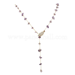 Ожерелья из цепочек ручной работы с натуральным аметистом&nbsp;NJEW-JN05811-01