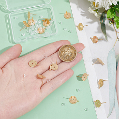 16 шт. латунная плоская круглая фурнитура для сережек-гвоздиков&nbsp;KK-BC0013-75