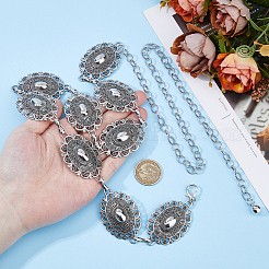1 шт. тибетский стиль сплава цветочные звенья цепи ремни для женщин&nbsp;AJEW-HS0001-08