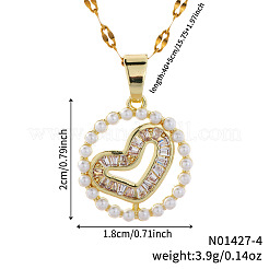 Французские романтические латунные ожерелья с подвеской в виде сердца из прозрачных кубических цирконий и пластикового жемчуга&nbsp;MZ4402-2