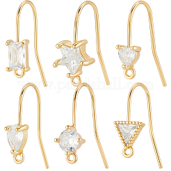 24 шт. 6 стиля латунных крючков для сережек с микропаве из прозрачного кубического циркония&nbsp;EJEW-BBC0002-16