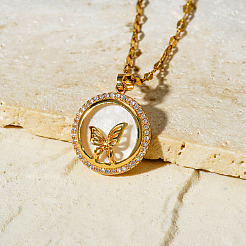 Латунный прозрачный кубический цирконий плоский круглый кулон в виде бабочки ожерелья с цепочкой для женщин&nbsp;LS-WA9125