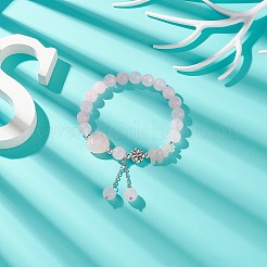 Натуральный розовый кварц круглый стрейч браслет с сердцем и чипсами из бисера&nbsp;BJEW-TA00194