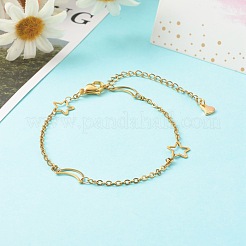 Браслет из нержавеющей стали 304 с луной и звездами&nbsp;BJEW-JB06521