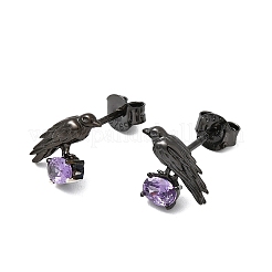 Серьги-гвоздики из стерлингового серебра с кубическим цирконием на Хэллоуин&nbsp;EJEW-P327-01A-B