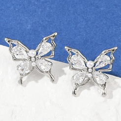 Серьги-гвоздики из латуни с микропаве и цирконием в форме бабочки&nbsp;EJEW-M082-17P-02