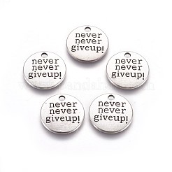 Тибетский стиль сплава плоские круглые резные слово никогда не сдаваться подвески&nbsp;X-TIBEP-12585-AS-RS