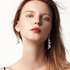 Серьги-подвески из сплава со спиральной лентой и кристаллами горного хрусталя&nbsp;FS-WGD182D-01