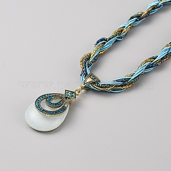 Ожерелье из акриловой каплевидной подвески с цепочками из стеклянных бусин&nbsp;NJEW-WH0020-05