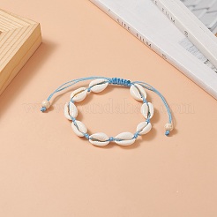 Браслет из плетеных бусин из натуральной раковины и синтетической бирюзы для женщин&nbsp;BJEW-JB09245-01