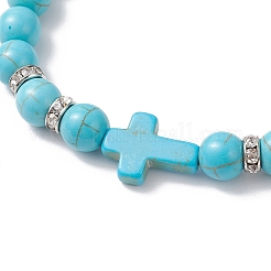 Женские эластичные браслеты из синтетических бирюзовых бусин&nbsp;BJEW-JB12288-03