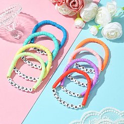 8шт 8 цвета браслеты-стрейч из полимерной глины с бусинами&nbsp;BJEW-SW00146