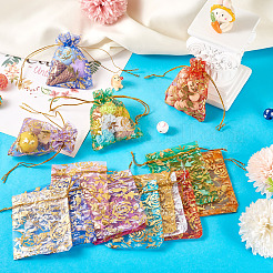 55 шт. двухцветные мешочки из органзы с принтом роз на завязках&nbsp;OP-TA0001-15C