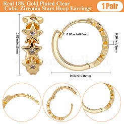 1 пара серег-колец в форме звезды из латуни с прозрачным кубическим цирконием&nbsp;EJEW-BBC0002-13