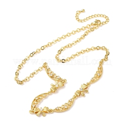 Латунные цепочки-банты и полые лунные звенья с прозрачными кубическими цирконами&nbsp;NJEW-D348-02G