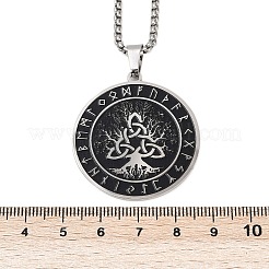 Мужские ожерелья с подвеской в виде руны Древа Жизни из нержавеющей стали 201 с черной эмалью&nbsp;LS-NJEW-K283-27P