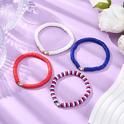 4 шт. 4-цветные браслеты ручной работы из полимерной глины с бусинами heishi ко Дню независимости&nbsp;BJEW-TA00642