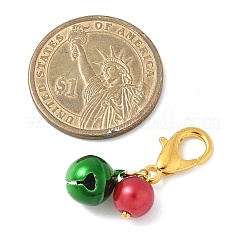 25 шт. подвеска в виде двухцветного латунного колокольчика и стеклянных бусин-жемчужин&nbsp;HJEW-JM04038