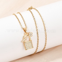 Замок и ключ латунный микропаве кубический цирконий кулон ожерелья&nbsp;NJEW-C076-16G