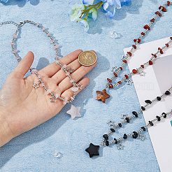 3 шт. 3-цветные ожерелья с подвесками в виде звезд из пластика и сплава с цепочками из бисера ccb&nbsp;NJEW-FI0001-34