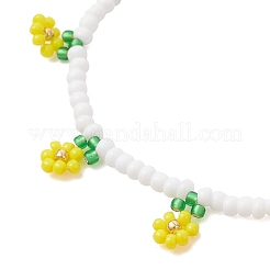 Браслеты с подвесками из стеклянного бисера в виде цветочных мотивов для женщин&nbsp;BJEW-MZ00306-02