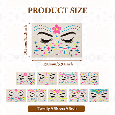 9 лист 9 стильные креативные флуоресцентные бумажные наклейки для татуировки лица&nbsp;STIC-TA0002-01-1
