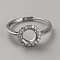 Sterling Silver Open Cuff Ring Findings, Earring Settings, Platinum, Tray: 7mm, 10.5mm, Inner Diameter: 19mm