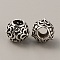 Tibetan Style Alloy European Beads, Large Hole Beads, Rondelle with Flower, Antique Silver, 10.5x9mm, Hole: 4mm