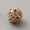 Polymer Clay Rhinestone Beads, Pave Disco Ball Beads, Round, Light Smoked Topaz, 10mm, Hole: 1.8mm