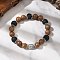 Natural Wood & Lava Rock Round Beads Stretch Bracelets, Alloy Buddha Head Bead Bracelets for Men Women, Camel, Inner Diameter: 2-1/8 inch(5.35cm)