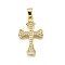 Brass Micro Pave Cubic Zirconia Pendants, Cross, Long-Lasting Plated, Lead Free & Cadmium Free, with Jump Ring, Real 18K Gold Plated, 24.5x16x3mm