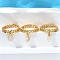 Brass Curb Chain Cuff Rings for Women, with Natural Agate Chips Charms, Cadmium Free & Lead Free, Long-Lasting Plated, Rack Plating, Real 18K Gold Plated, 7x4mm, Adjustable