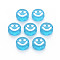 Transparent Acrylic Beads, with Glitter Powder, Flat Round with White Enamel Smile Face, Deep Sky Blue, 10x5mm, Hole: 2mm, about 1450pcs/500g