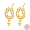 Horseshoe 925 Sterling Silver Micro Pave Clear Cubic Zirconia Stud Earring Findings, for Half Drilled Beads, with S925 Stamp, Real 18K Gold Plated, 16x8mm, Pin: 10x0.7mm and 0.6mm