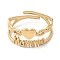 304 Stainless Steel Open Cuff Ring, Heart with Word Momma, for Mother's Day, Real 14K Gold Plated, Inner Diameter: 18mm