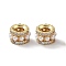 Rack Plating Brass Micro Pave Cubic Zirconia European Beads, with Plastic Imitation Pearl, Cadmium Free & Lead Free, Long-Lasting Plated, Large Hole Beads, Column, Real 18K Gold Plated, 9x5.5mm, Hole: 4mm