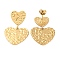 Ion Plating(IP) 304 Stainless Steel Stud Dangle Earrings, Heart with Groove, Real 14K Gold Plated, 38x22mm