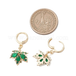 Серьги-подвески из латуни с микропаве из кубического циркония и застежкой-крючком в виде кленового листа.&nbsp;EJEW-JE06916-02